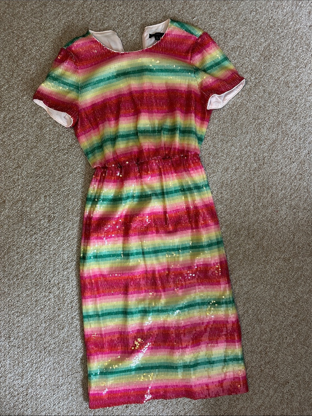 J. Crew Sequin Rainbow Stripe Dress - Pink, Green, Yellow